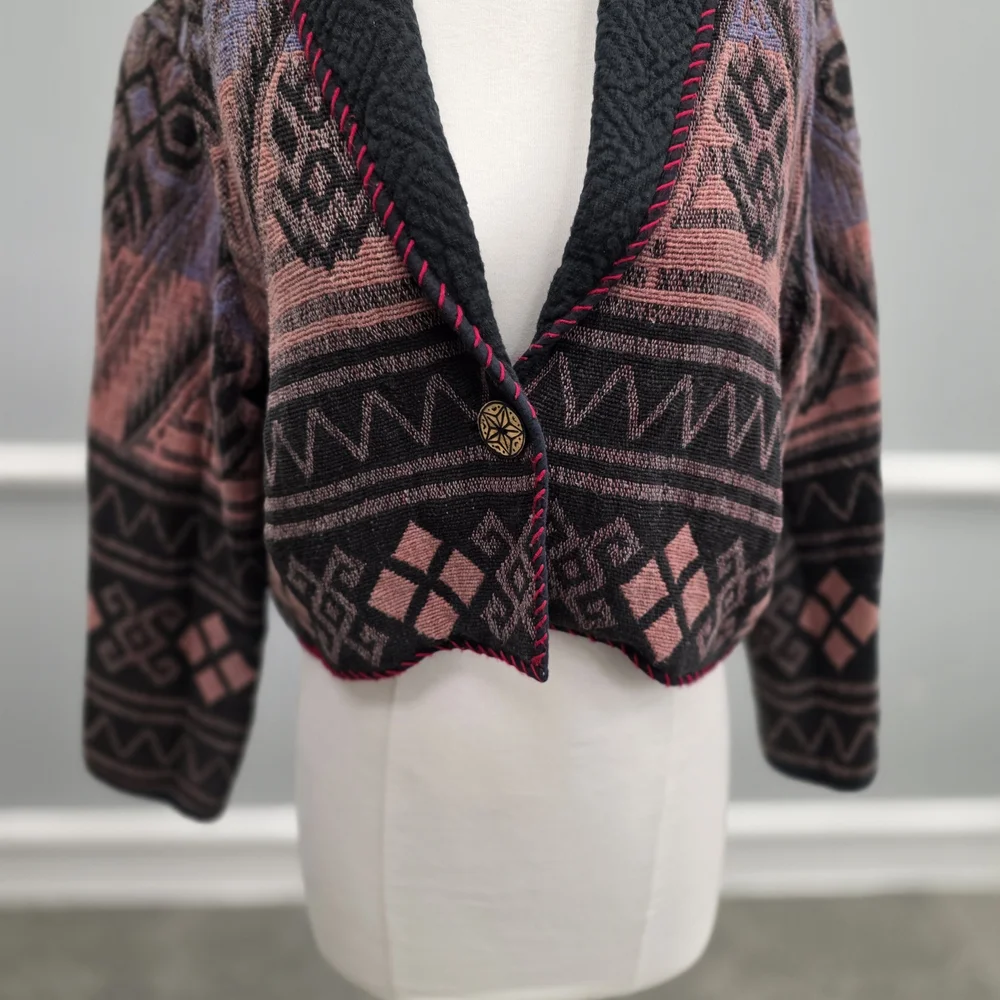 Vintage New Identity Women's Patterned Blazer Cropped - Picture 3 of 8